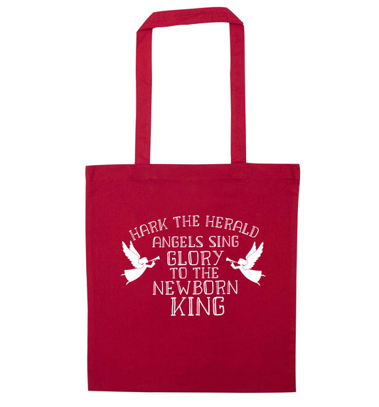 Hark the herold angels sing glory to the newborn king red tote bag