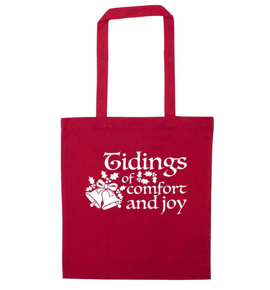 Tidings of comfort and joy red tote bag