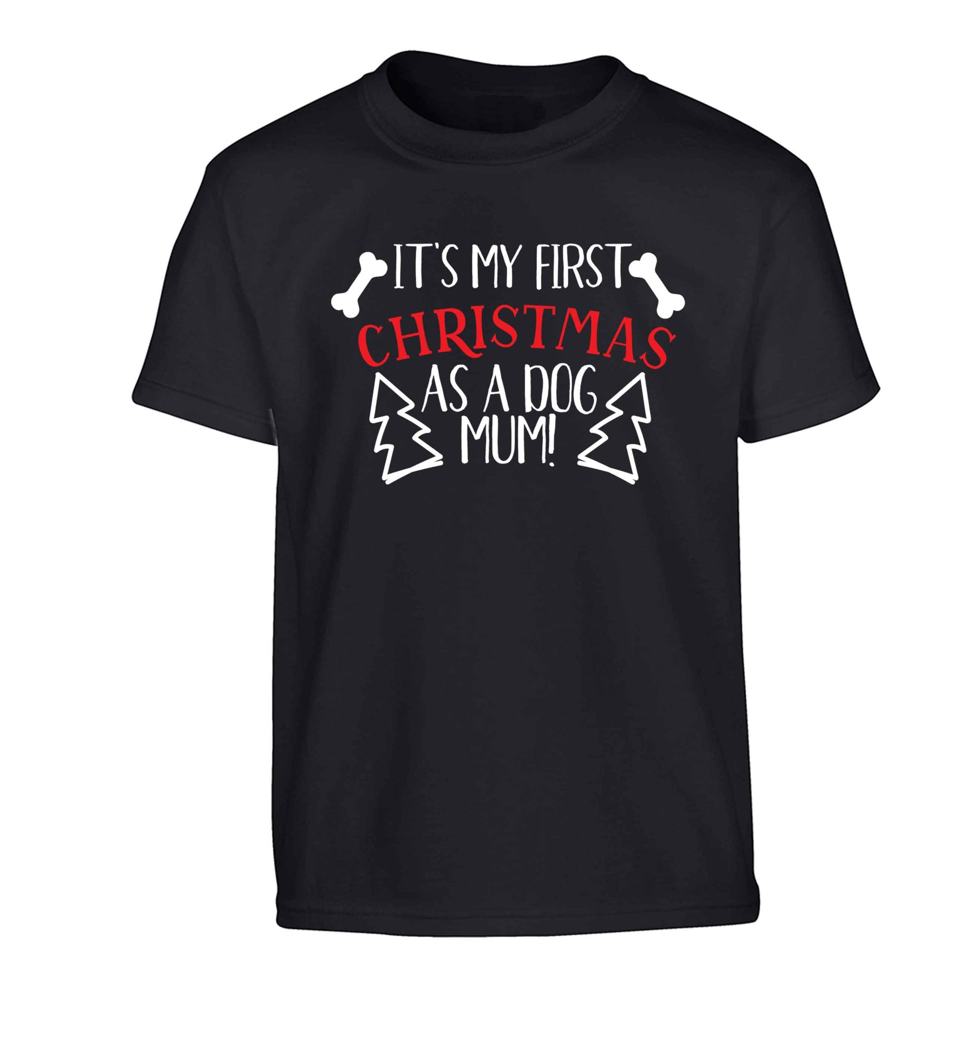 It's my first Christmas as a dog mum! Children's black Tshirt 12-13 Years