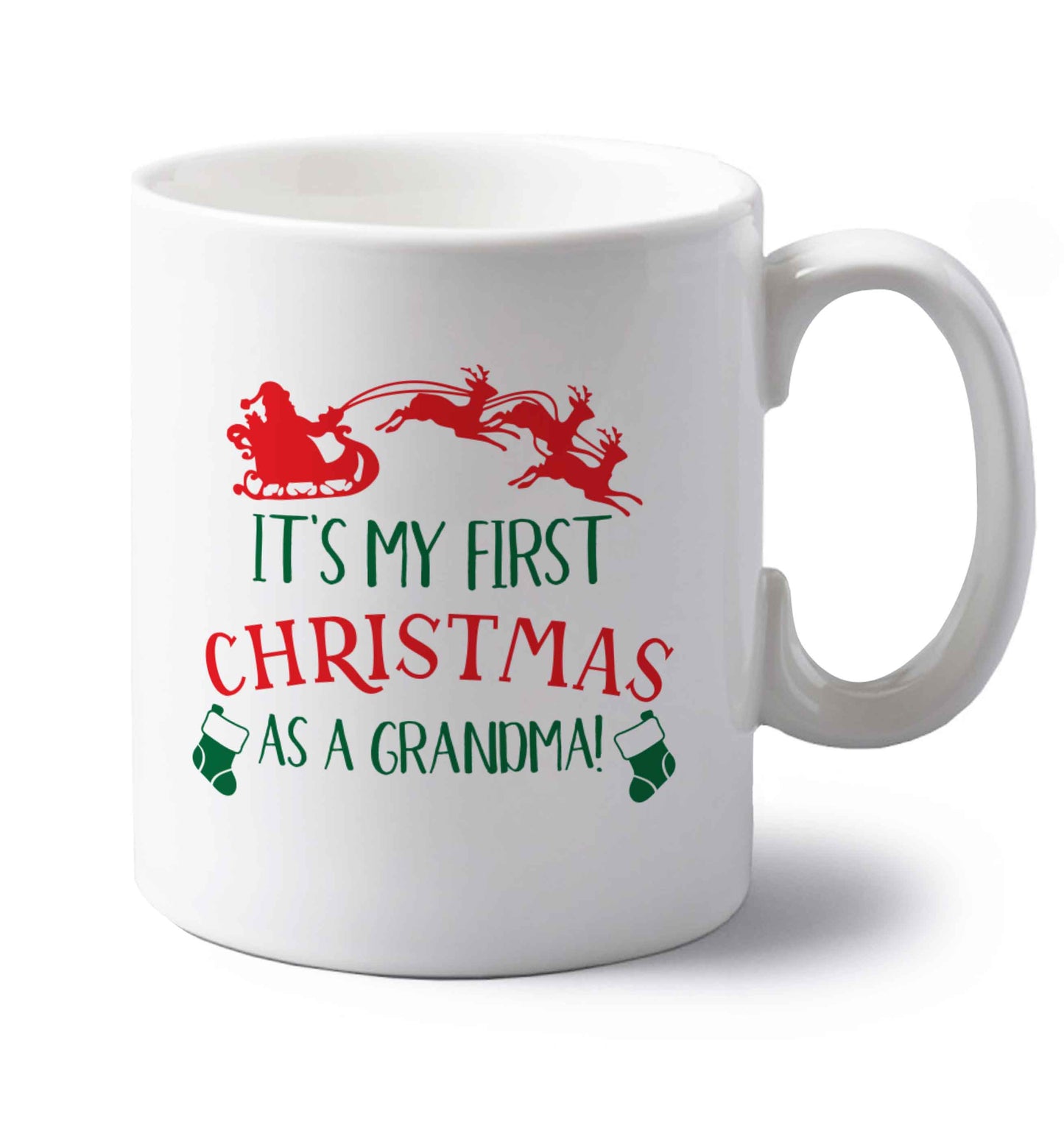 It's my first Christmas as a grandma! left handed white ceramic mug 
