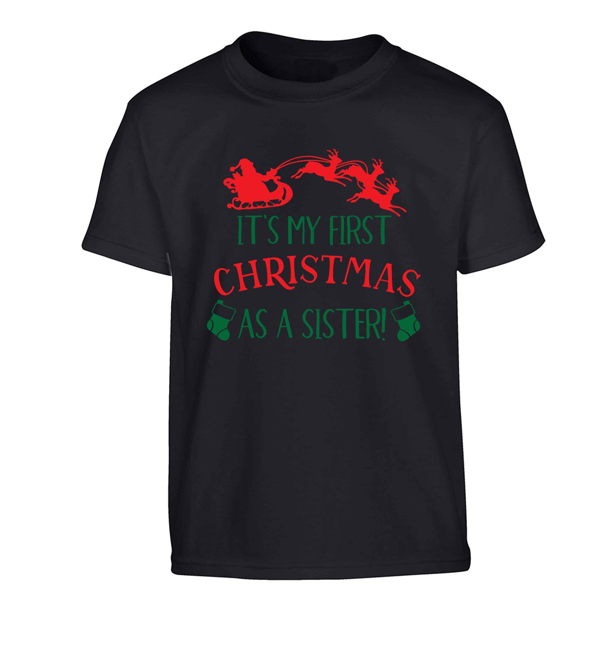 It's my first Christmas as a sister! Children's black Tshirt 12-13 Years