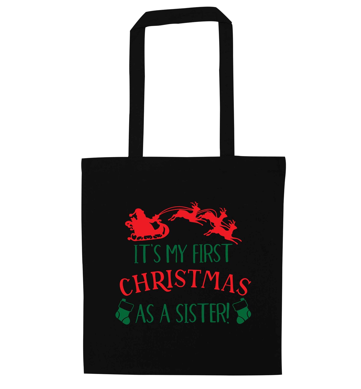 It's my first Christmas as a sister! black tote bag