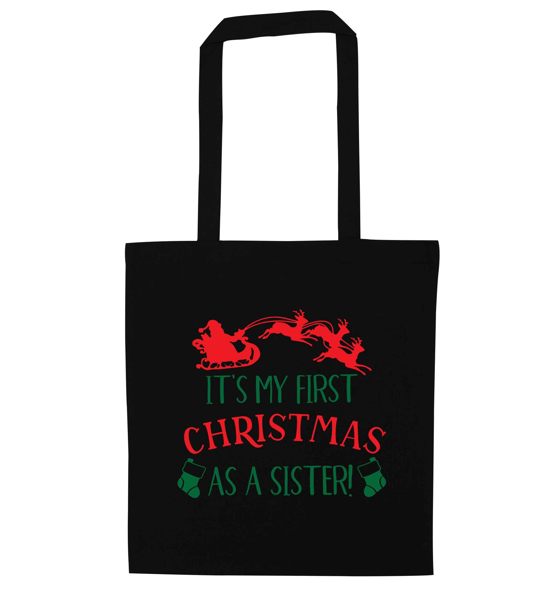 It's my first Christmas as a sister! black tote bag
