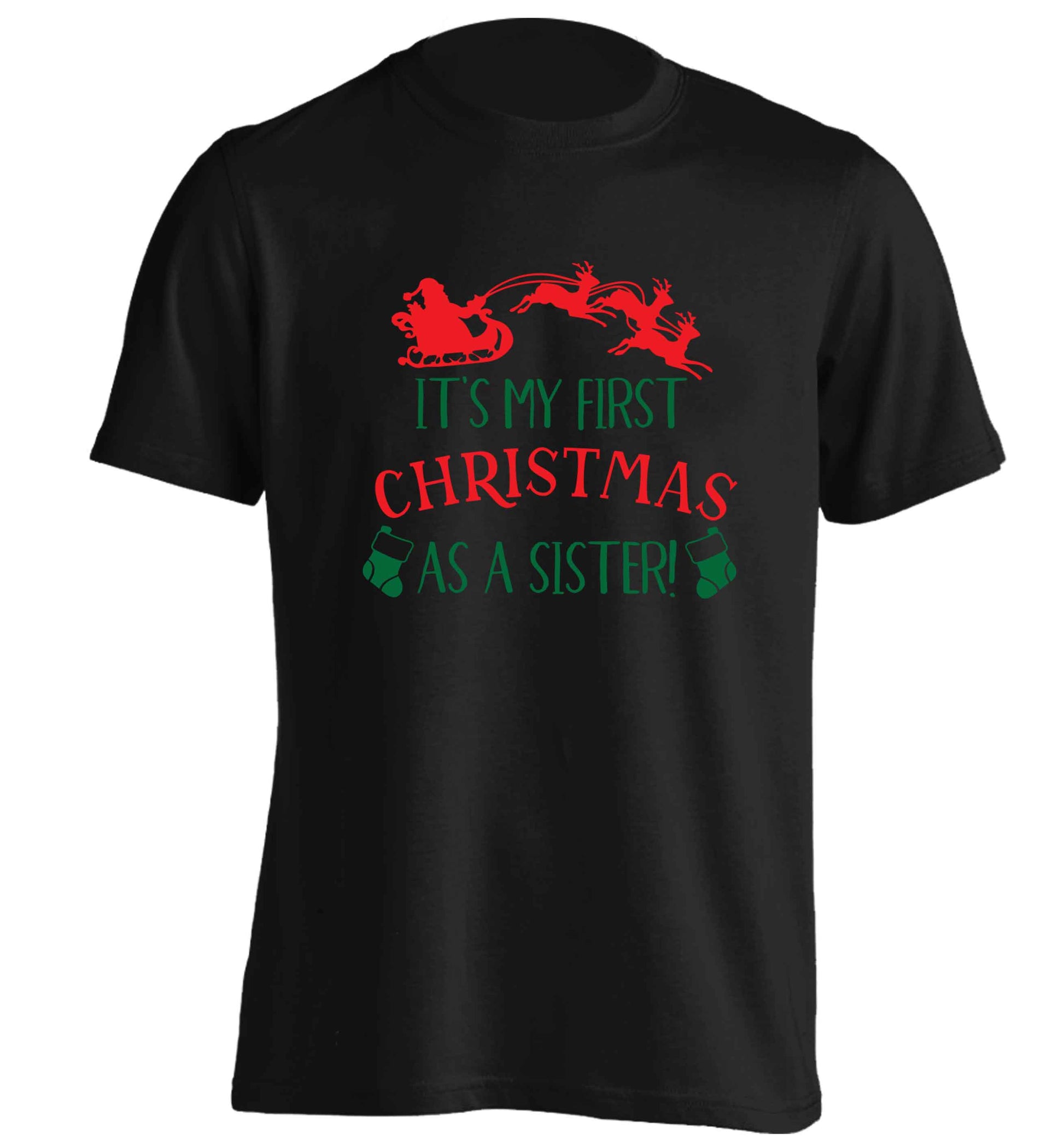 It's my first Christmas as a sister! adults unisex black Tshirt 2XL