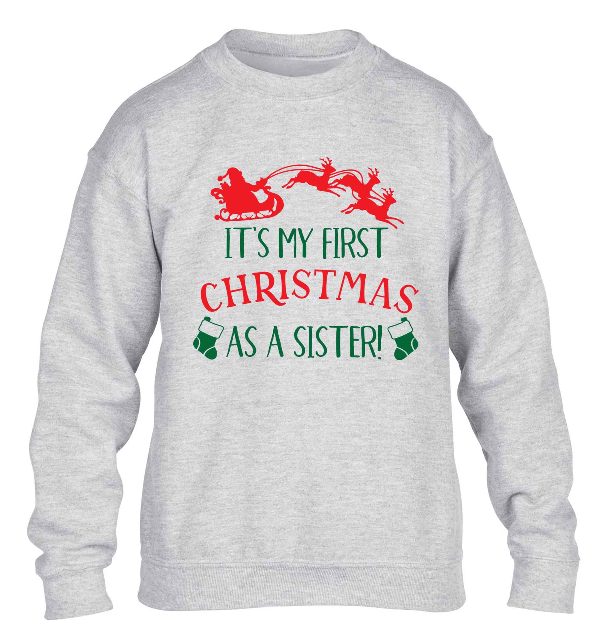 It's my first Christmas as a sister! children's grey sweater 12-13 Years