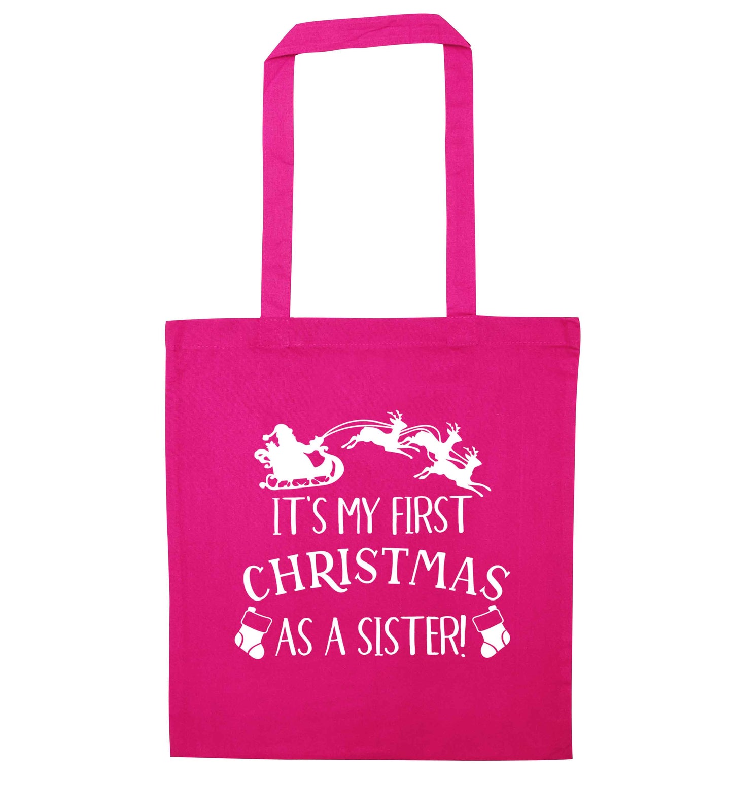 It's my first Christmas as a sister! pink tote bag