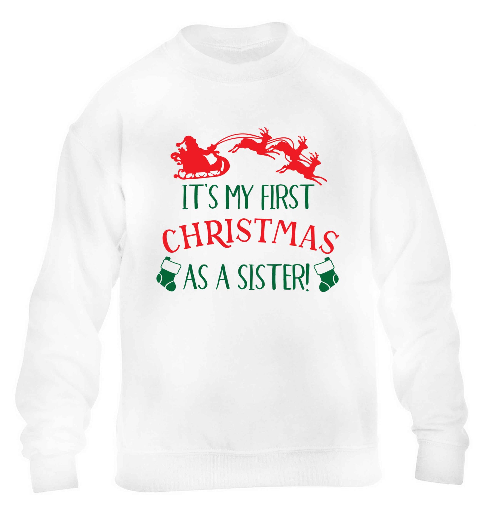 It's my first Christmas as a sister! children's white sweater 12-13 Years