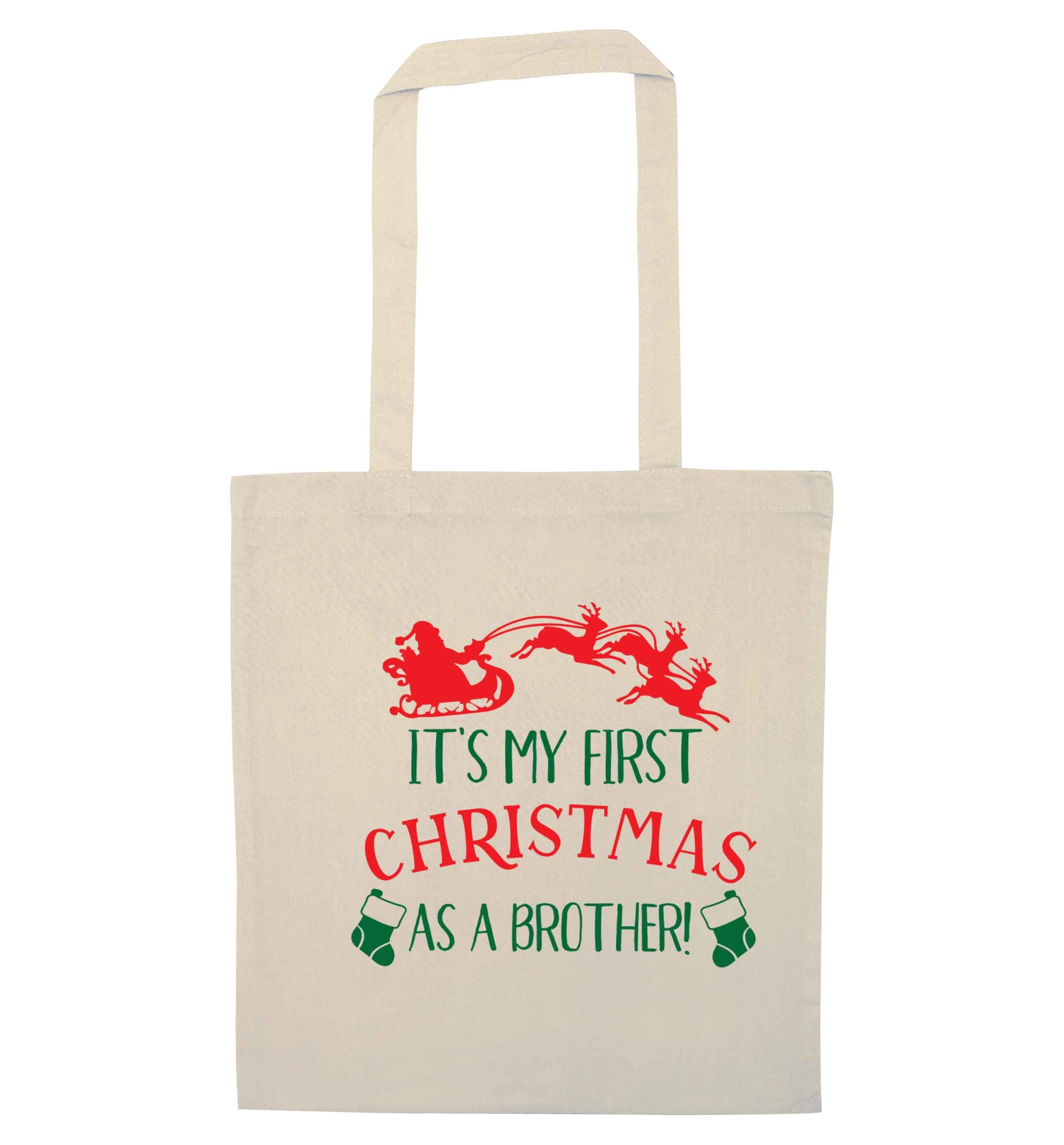 It's my first Christmas as a brother! natural tote bag