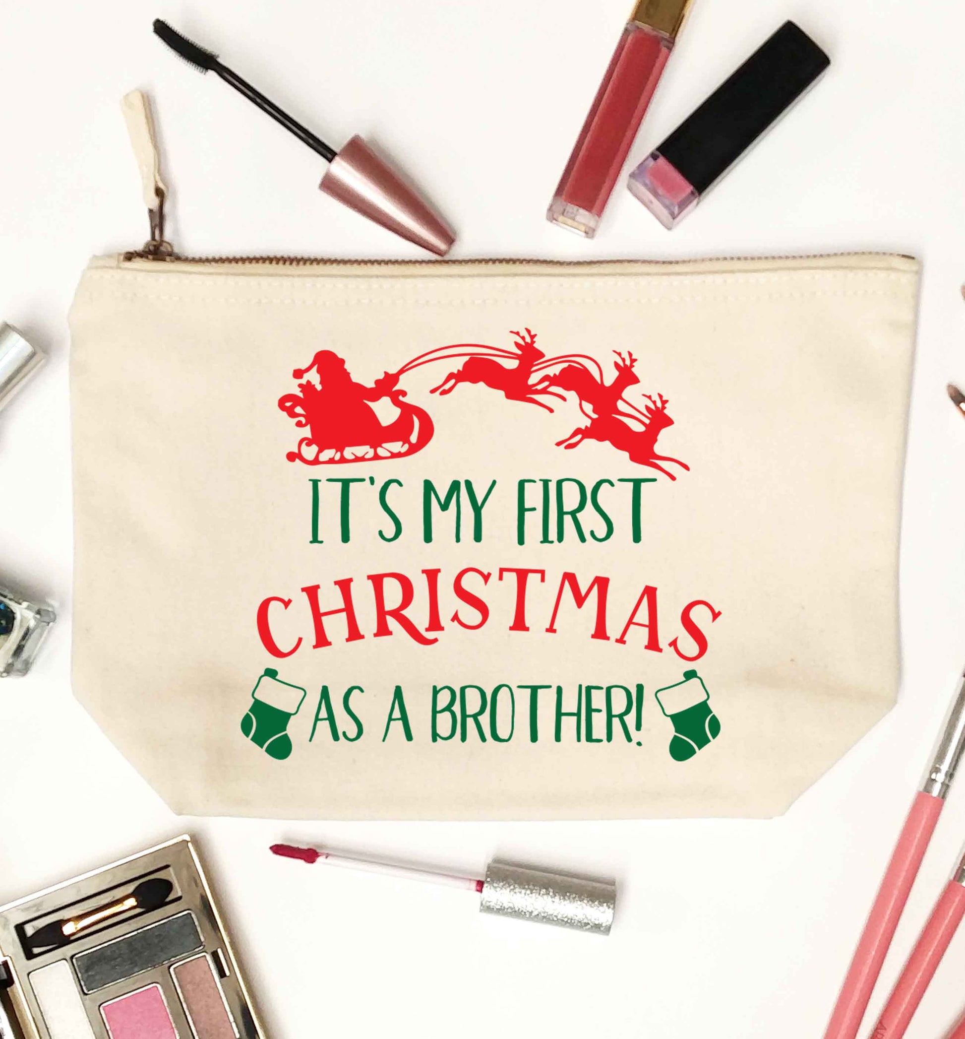 It's my first Christmas as a brother! natural makeup bag