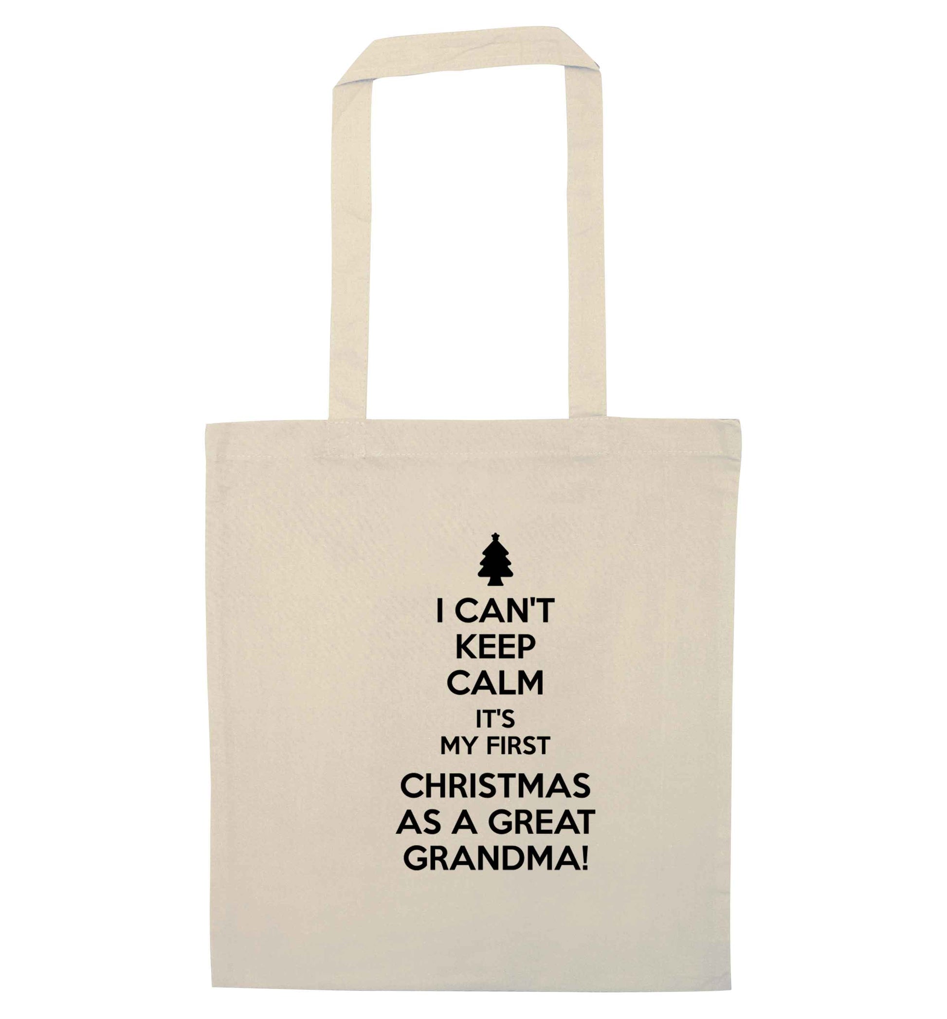I can't keep calm it's my first Christmas as a great grandma! natural tote bag