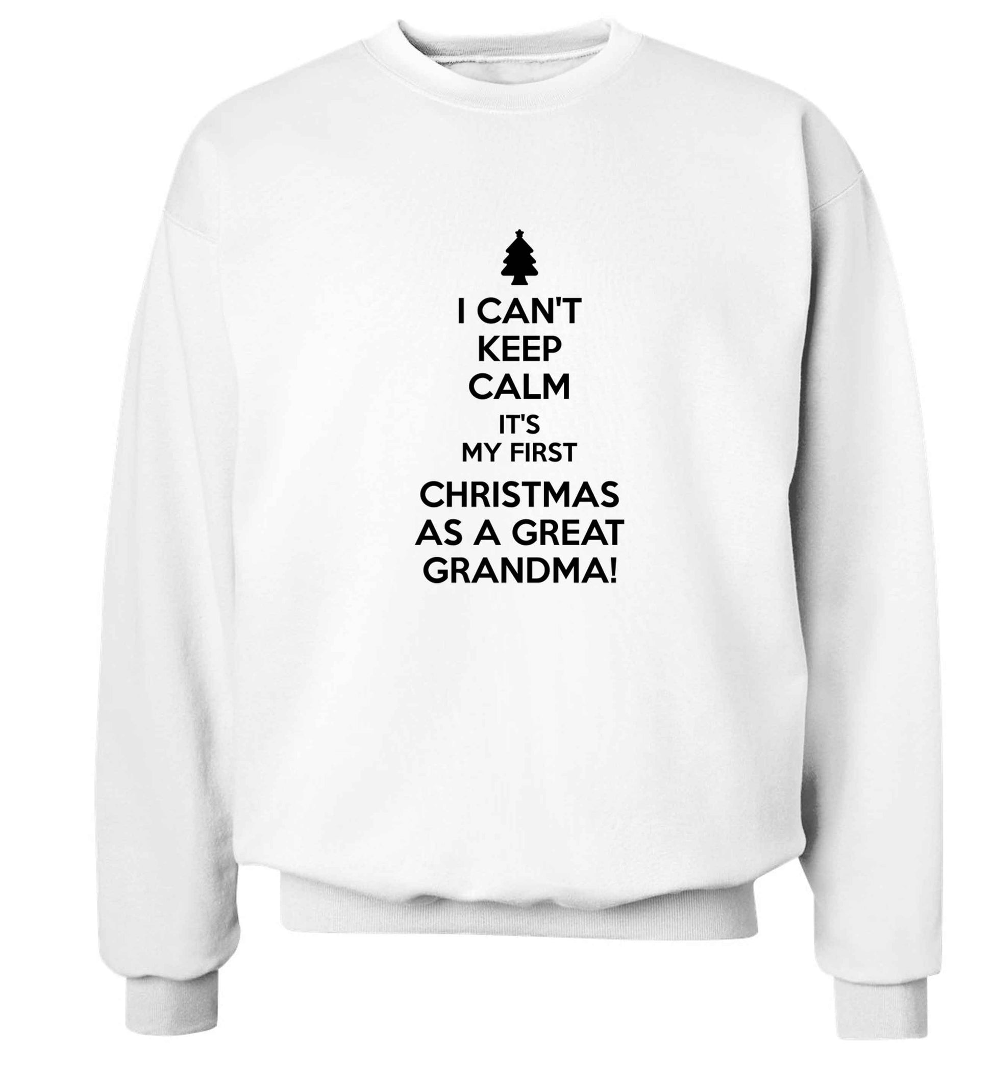 I can't keep calm it's my first Christmas as a great grandma! Adult's unisex white Sweater 2XL
