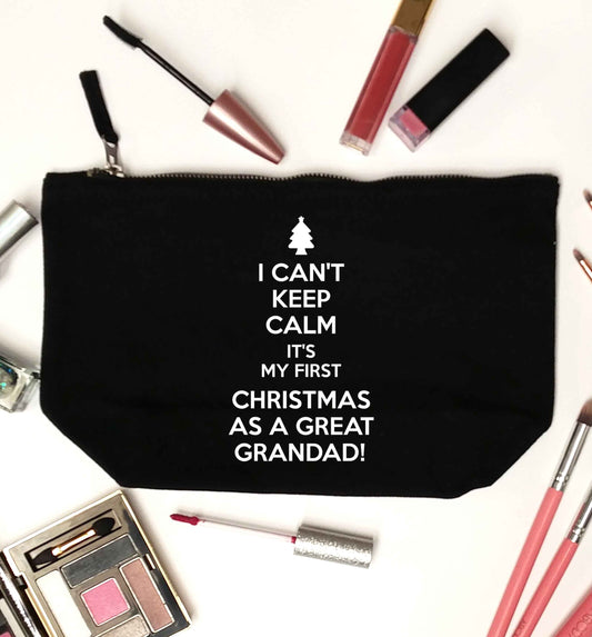 I can't keep calm it's my first Christmas as a great grandad! black makeup bag