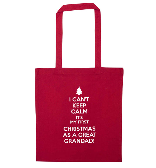 I can't keep calm it's my first Christmas as a great grandad! red tote bag