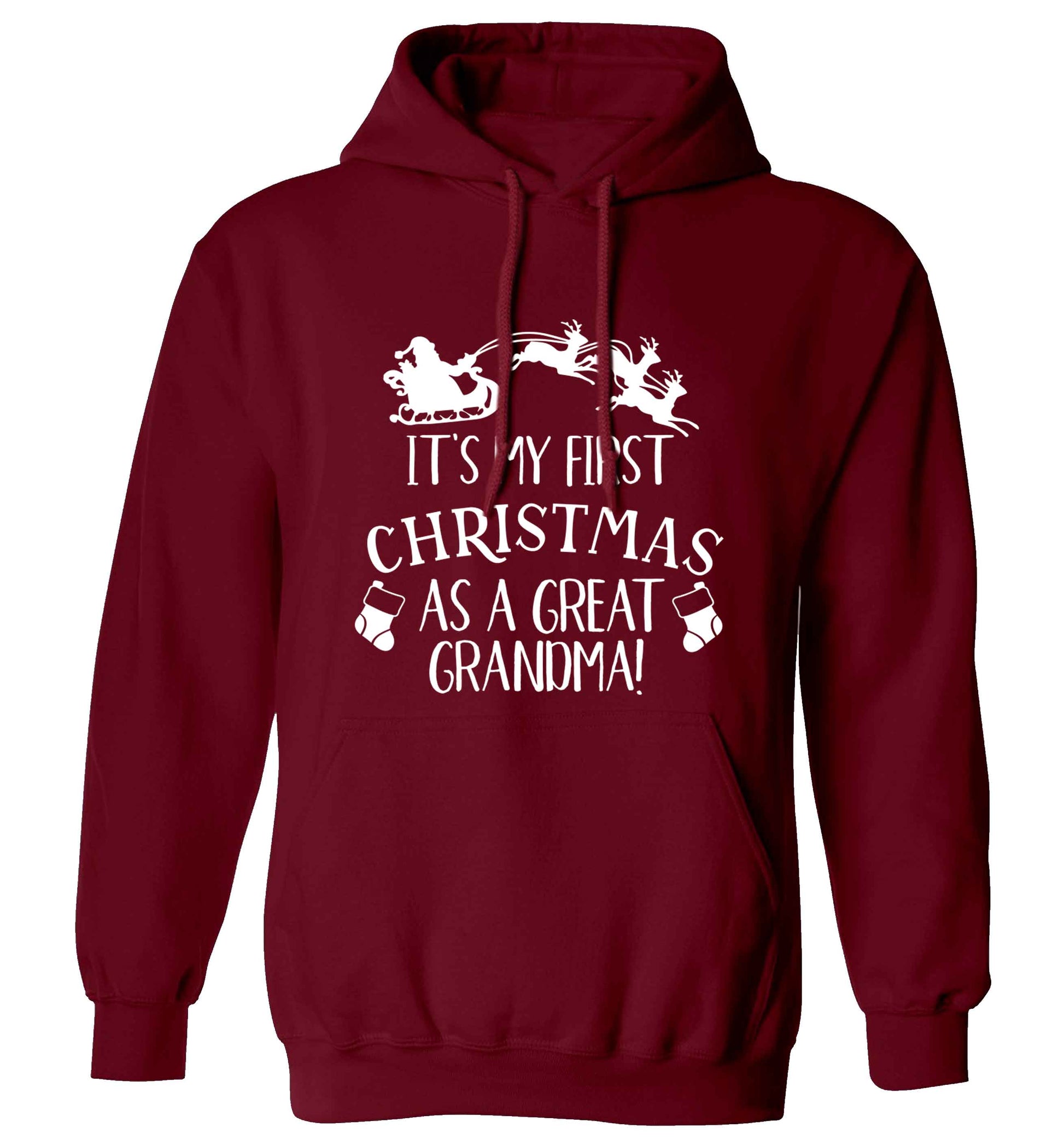 It's my first Christmas as a great grandma! adults unisex maroon hoodie 2XL