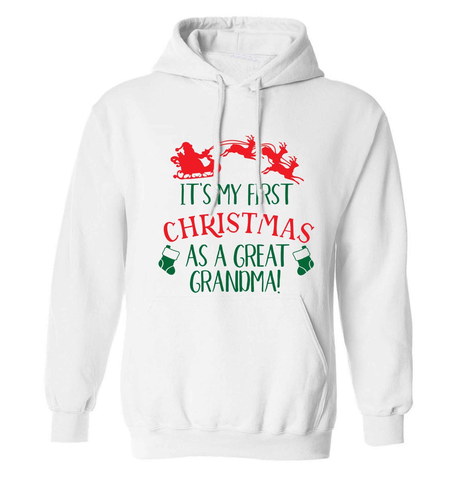 It's my first Christmas as a great grandma! adults unisex white hoodie 2XL
