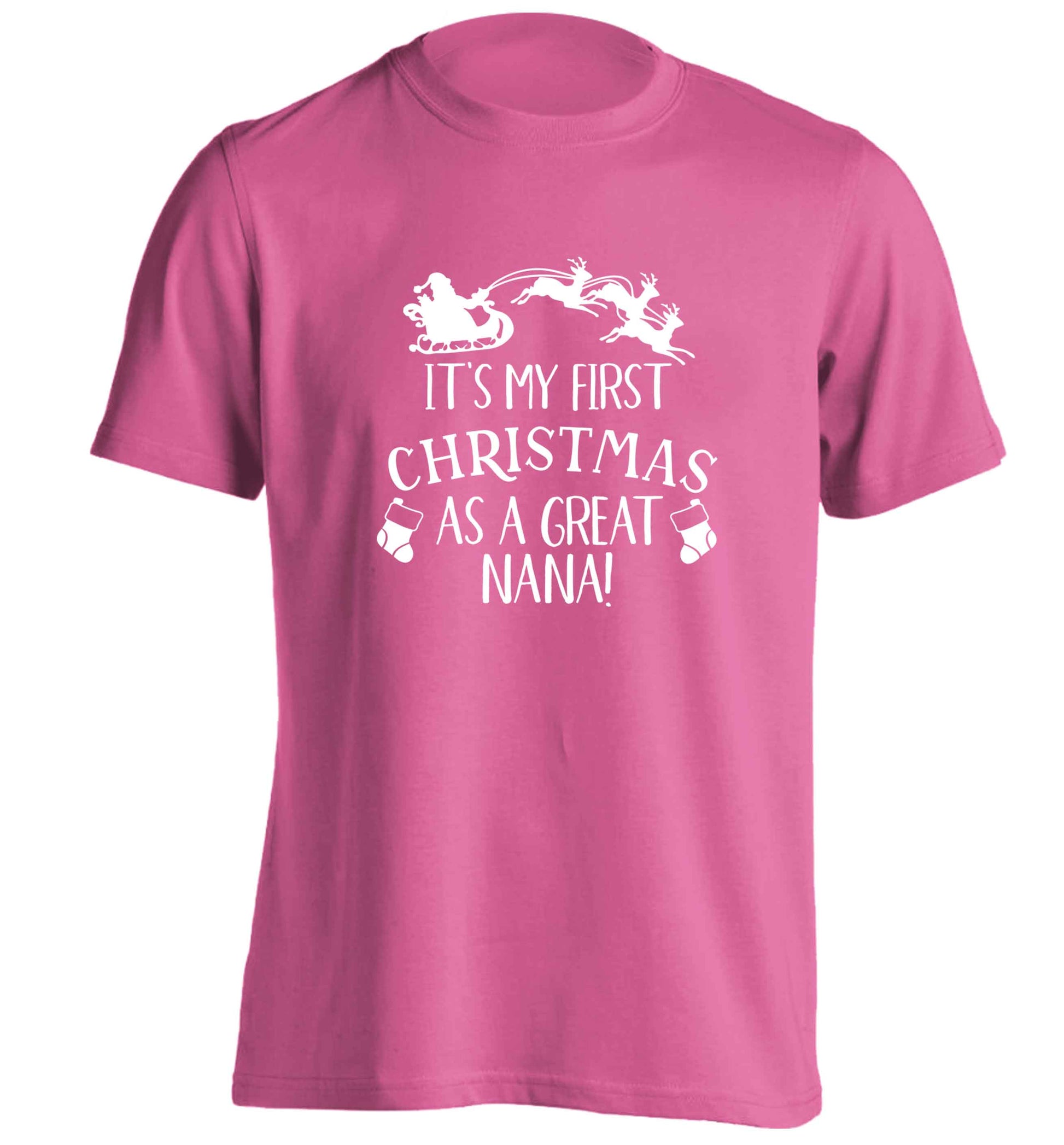 It's my first Christmas as a great nana! adults unisex pink Tshirt 2XL