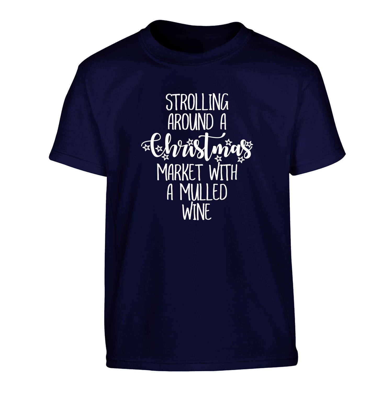 Strolling around a Christmas market with mulled wine Children's navy Tshirt 12-13 Years