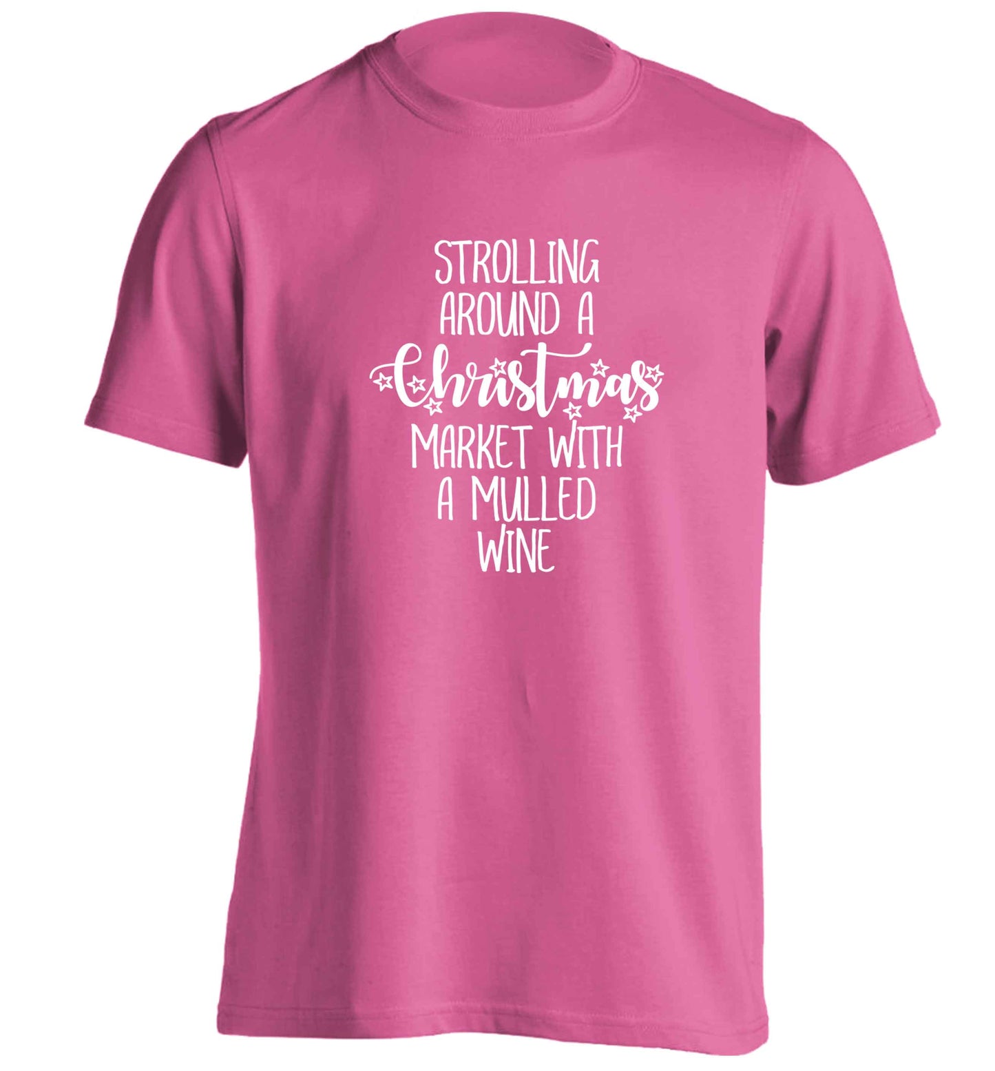 Strolling around a Christmas market with mulled wine adults unisex pink Tshirt 2XL