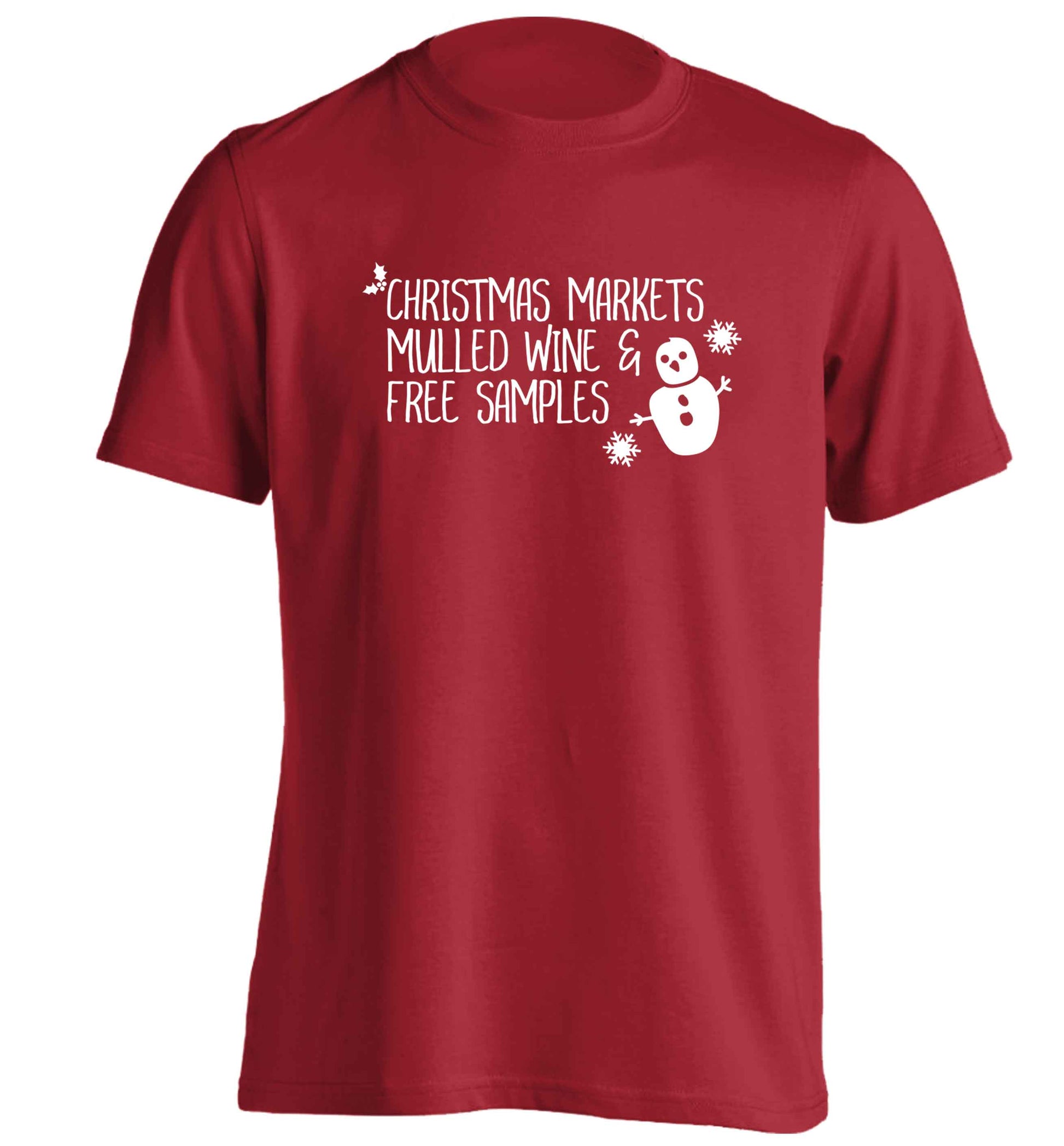 Christmas market mulled wine & free samples adults unisex red Tshirt 2XL