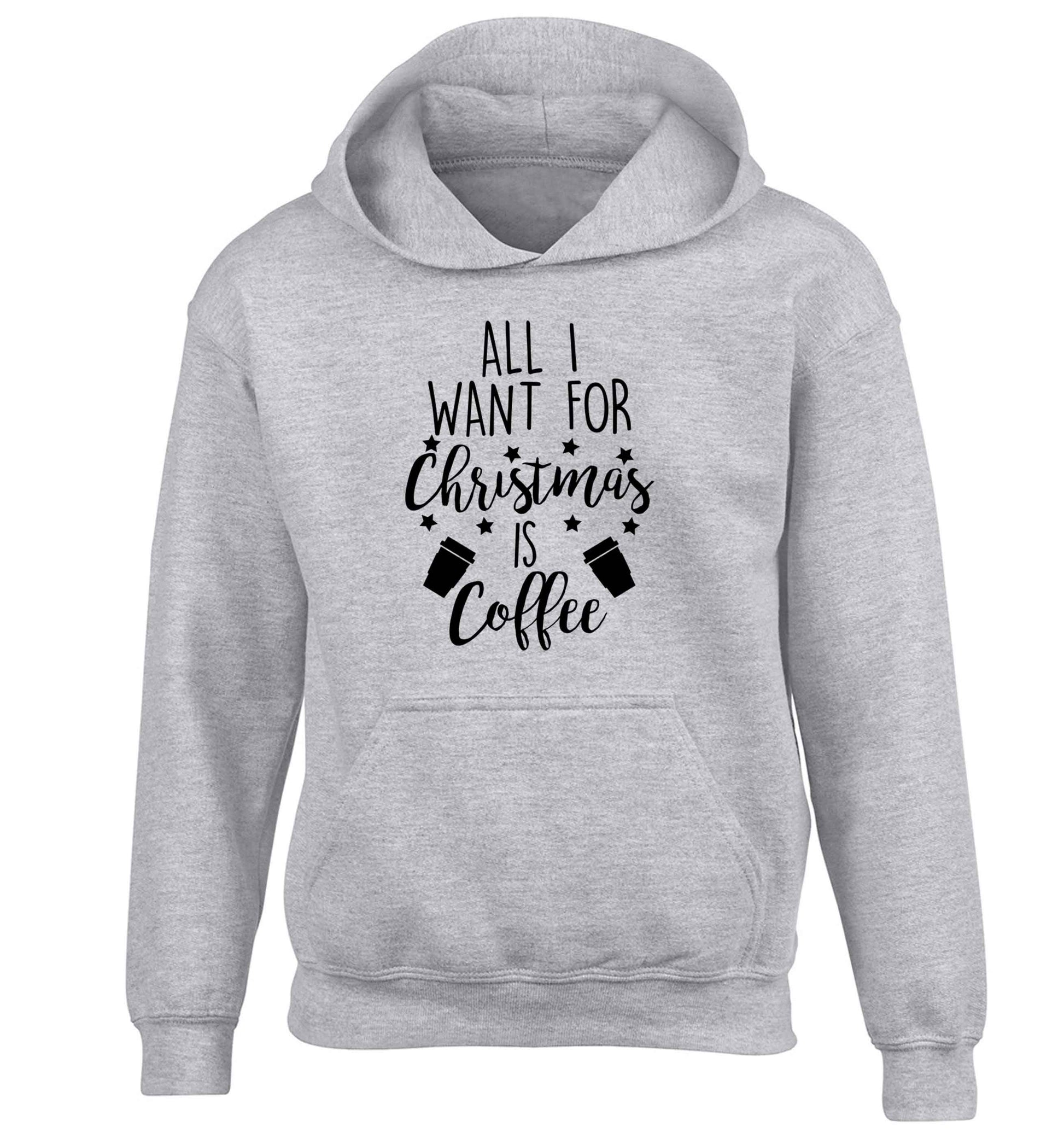 All I want for Christmas is coffee children's grey hoodie 12-13 Years