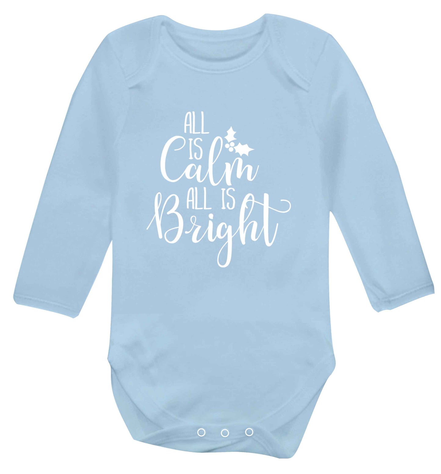 All is calm is bright Baby Vest long sleeved pale blue 6-12 months