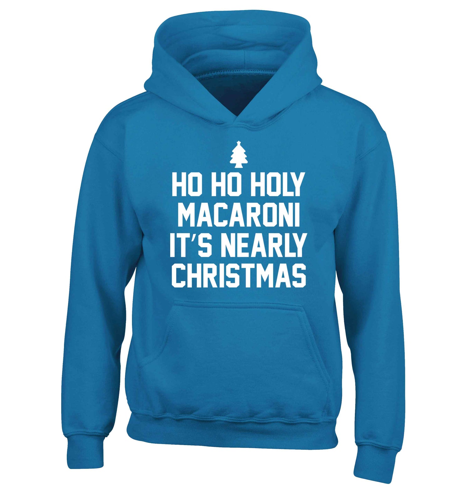 Ho ho holy macaroni it's nearly Christmas children's blue hoodie 12-13 Years