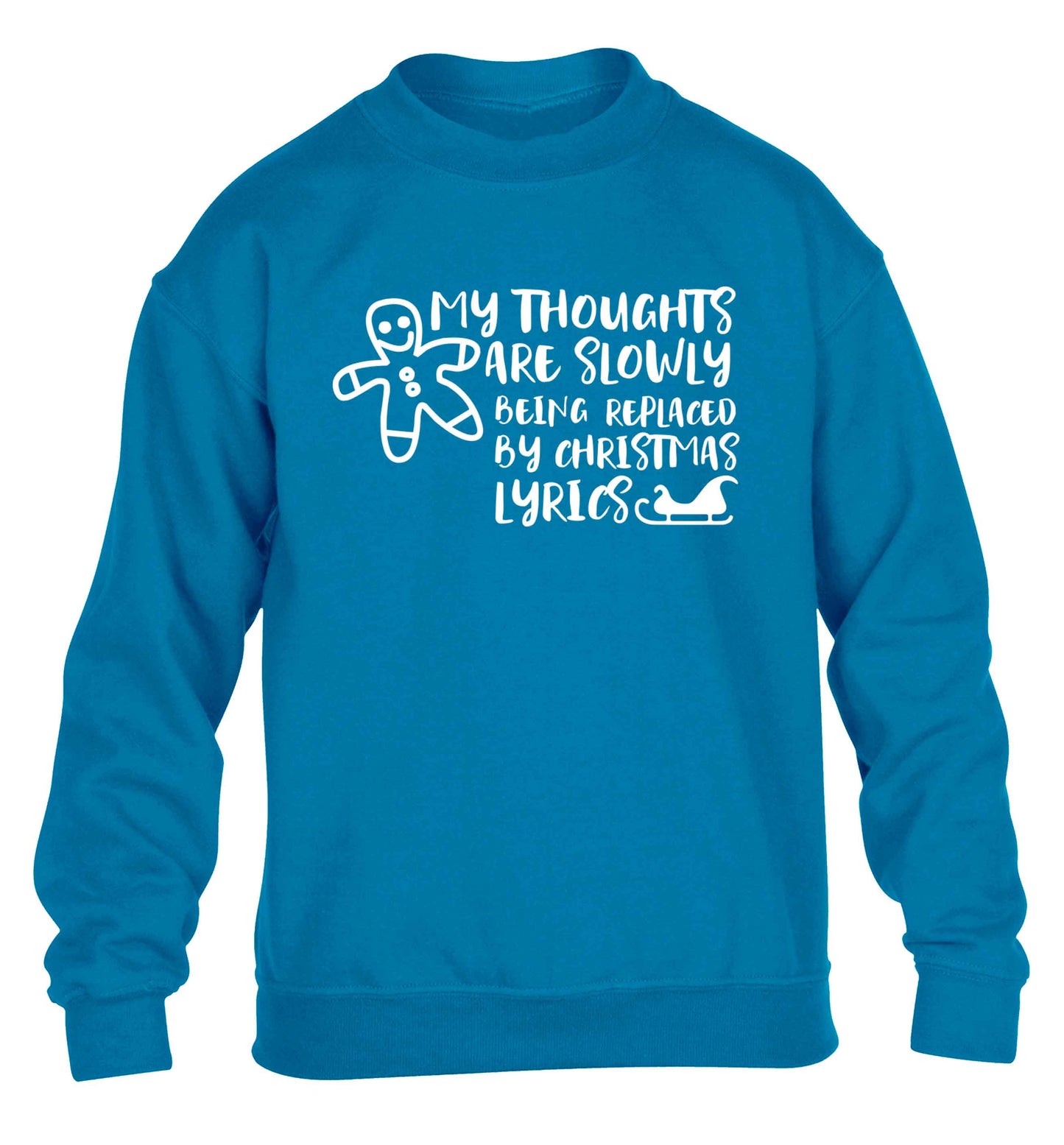 My thoughts are slowly being replaced by Christmas lyrics children's blue sweater 12-13 Years