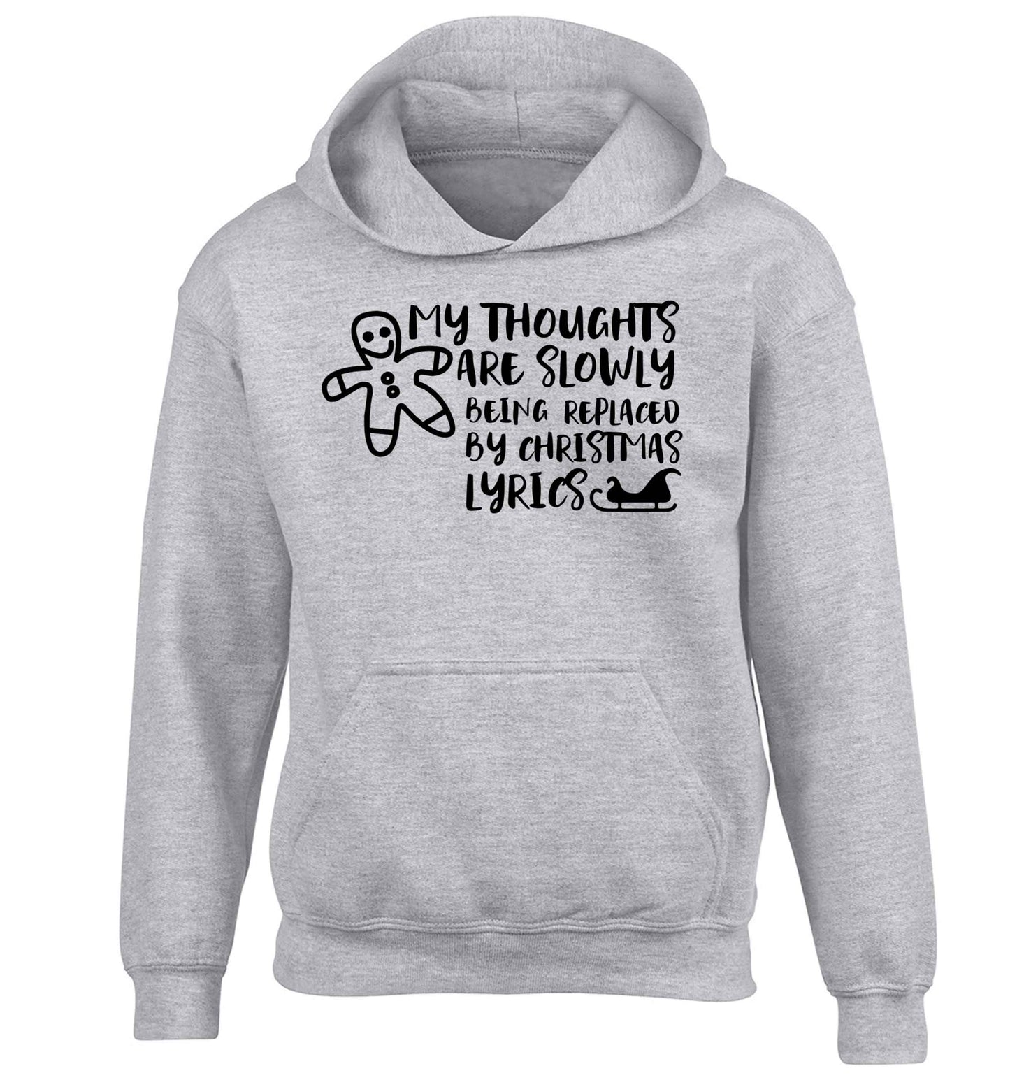 My thoughts are slowly being replaced by Christmas lyrics children's grey hoodie 12-13 Years