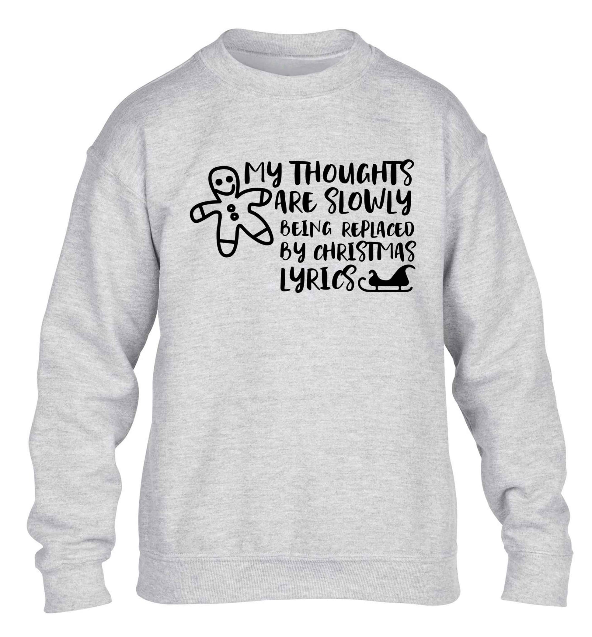 My thoughts are slowly being replaced by Christmas lyrics children's grey sweater 12-13 Years