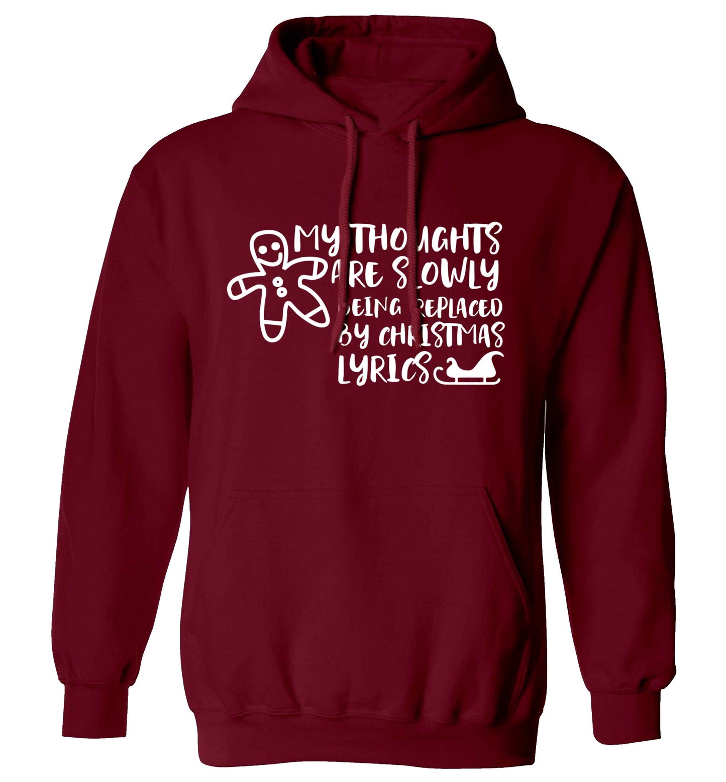 My thoughts are slowly being replaced by Christmas lyrics adults unisex maroon hoodie 2XL
