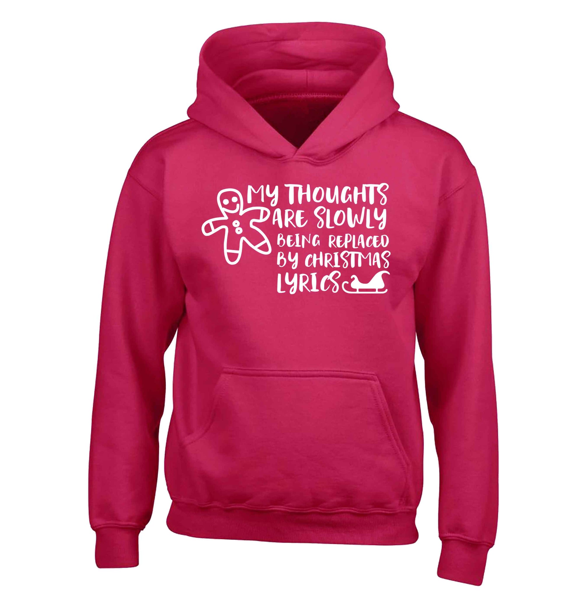 My thoughts are slowly being replaced by Christmas lyrics children's pink hoodie 12-13 Years