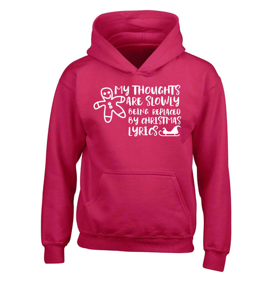 My thoughts are slowly being replaced by Christmas lyrics children's pink hoodie 12-13 Years