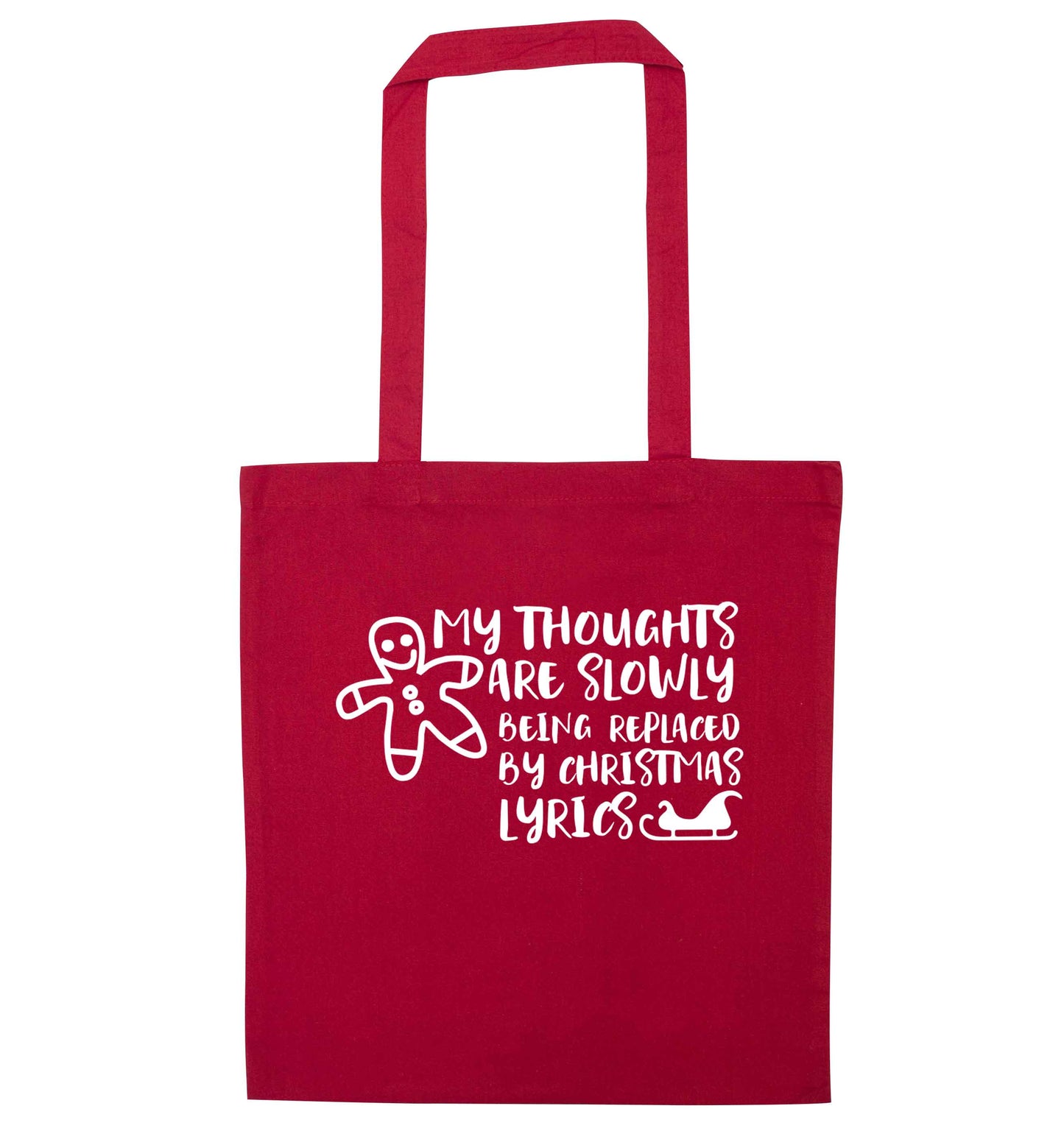 My thoughts are slowly being replaced by Christmas lyrics red tote bag