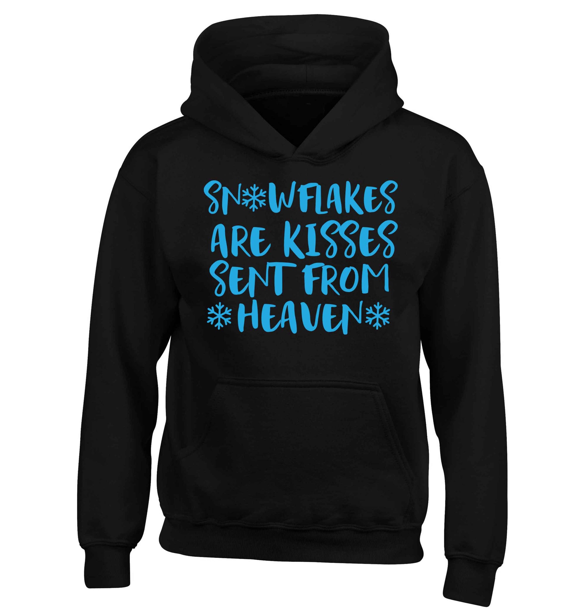 Snowflakes are kisses sent from heaven children's black hoodie 12-13 Years
