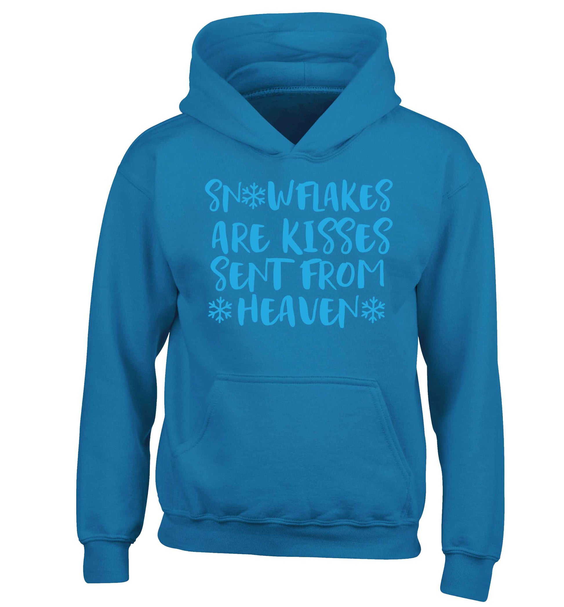 Snowflakes are kisses sent from heaven children's blue hoodie 12-13 Years