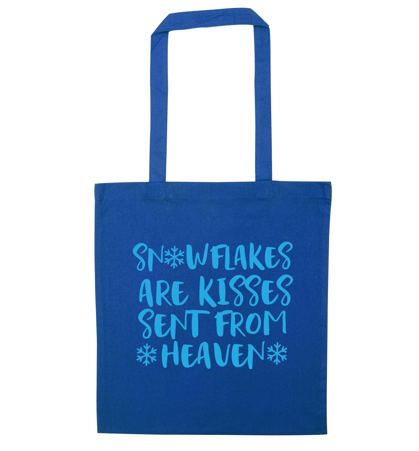 Snowflakes are kisses sent from heaven blue tote bag