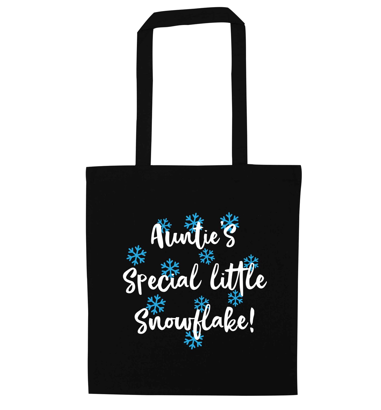 Auntie's special little snowflake black tote bag