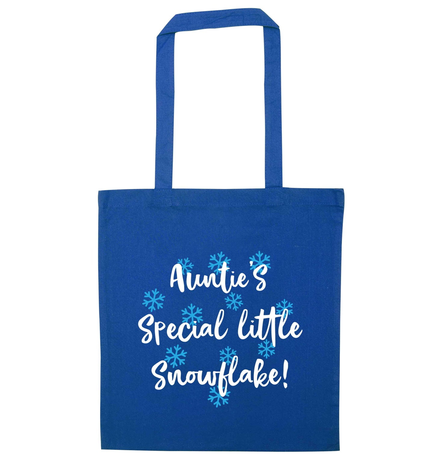 Auntie's special little snowflake blue tote bag