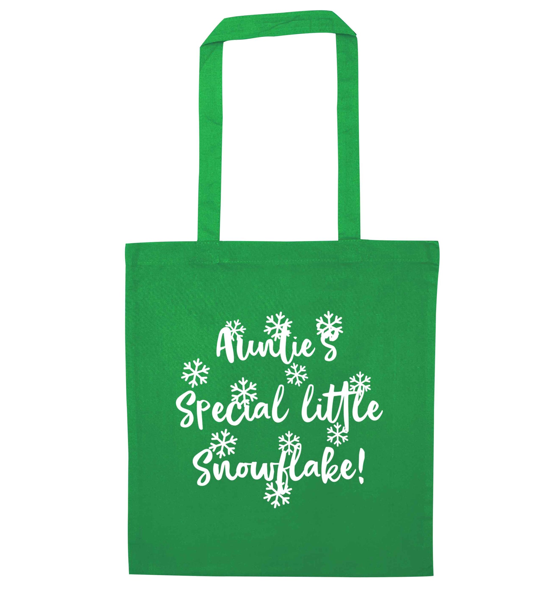 Auntie's special little snowflake green tote bag