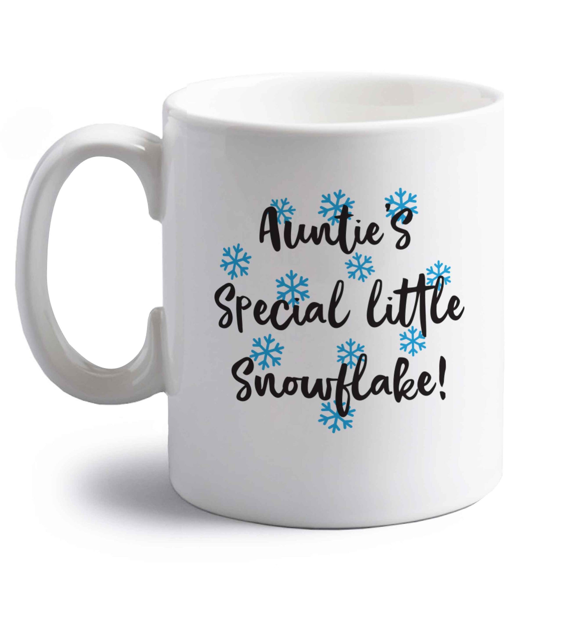 Auntie's special little snowflake right handed white ceramic mug 