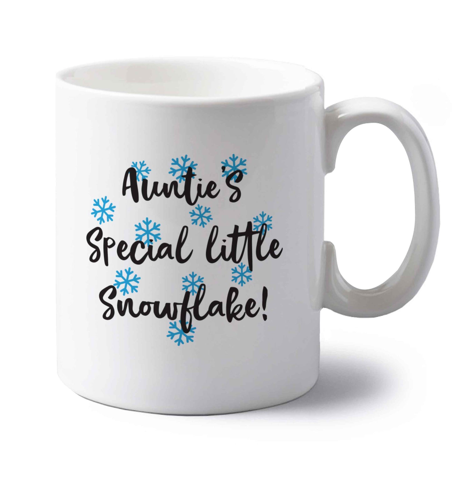 Auntie's special little snowflake left handed white ceramic mug 