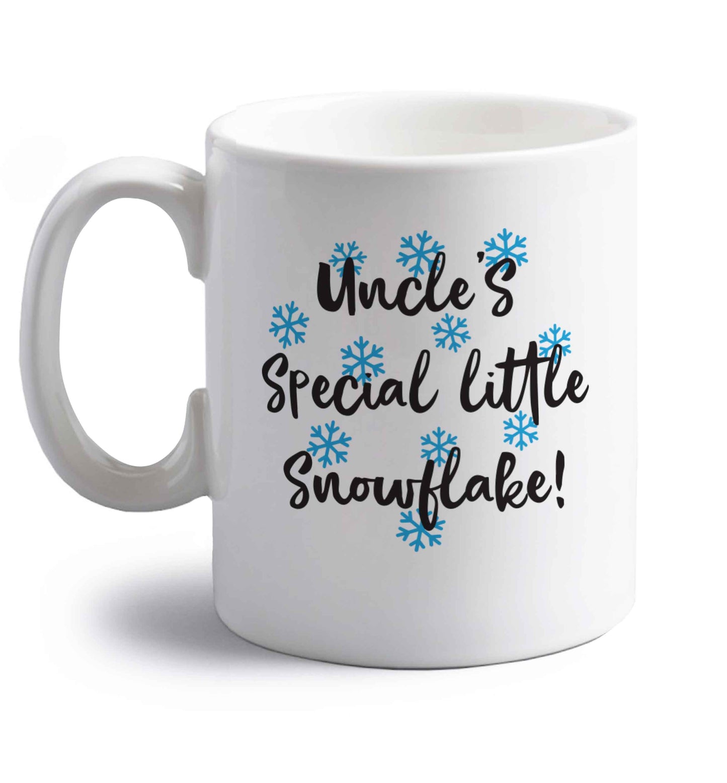 Uncle's special little snowflake right handed white ceramic mug 