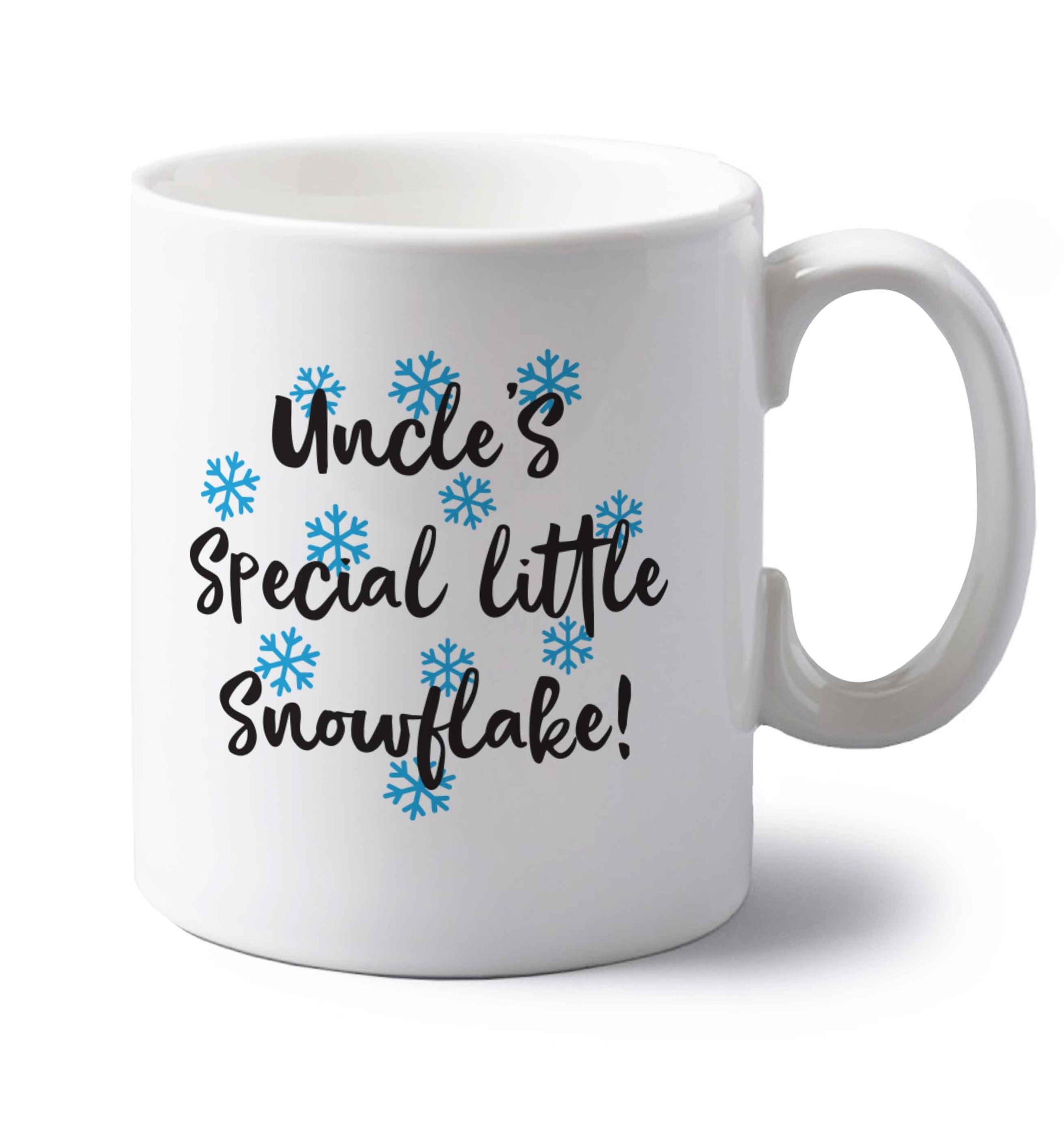 Uncle's special little snowflake left handed white ceramic mug 
