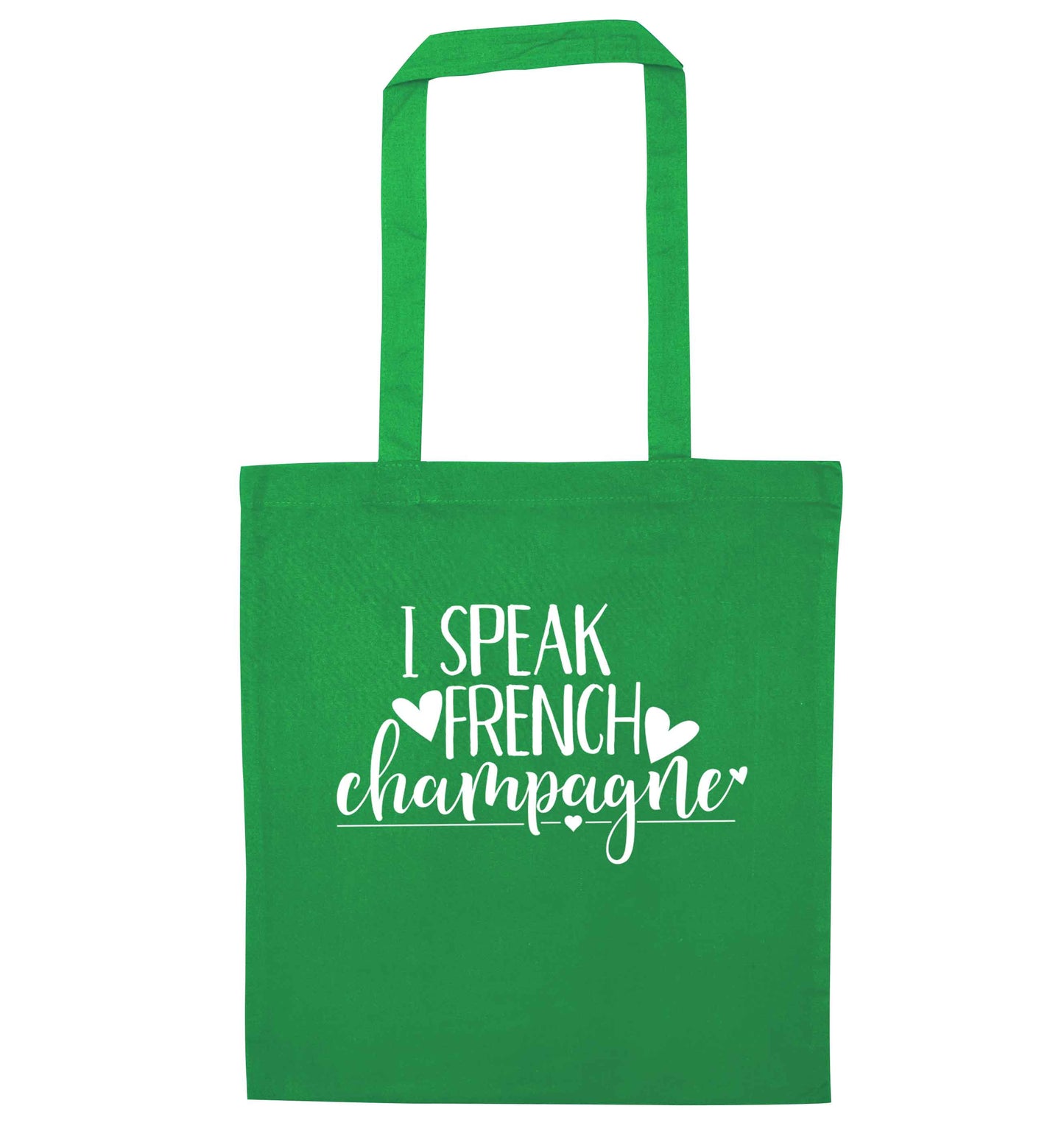 I speak french champagne green tote bag