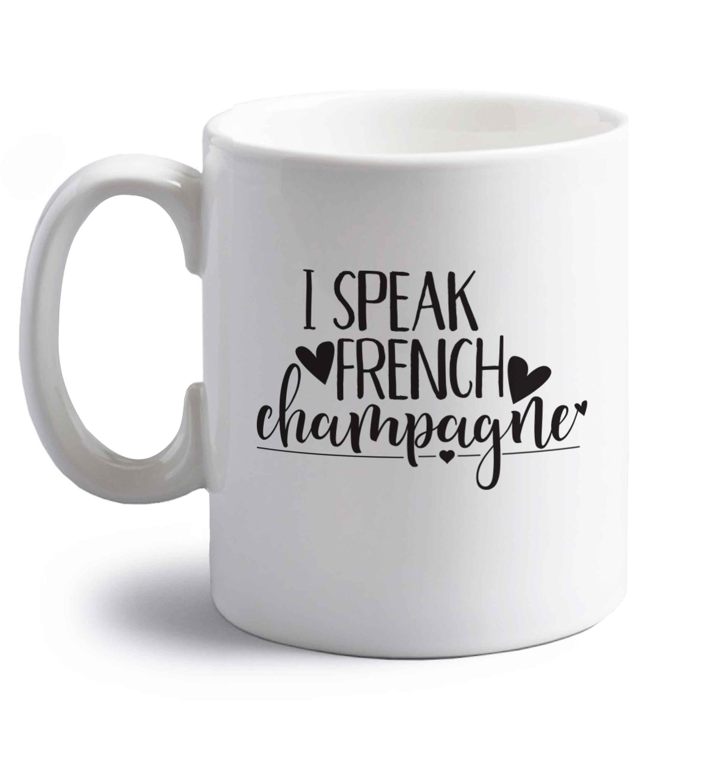 I speak french champagne right handed white ceramic mug 
