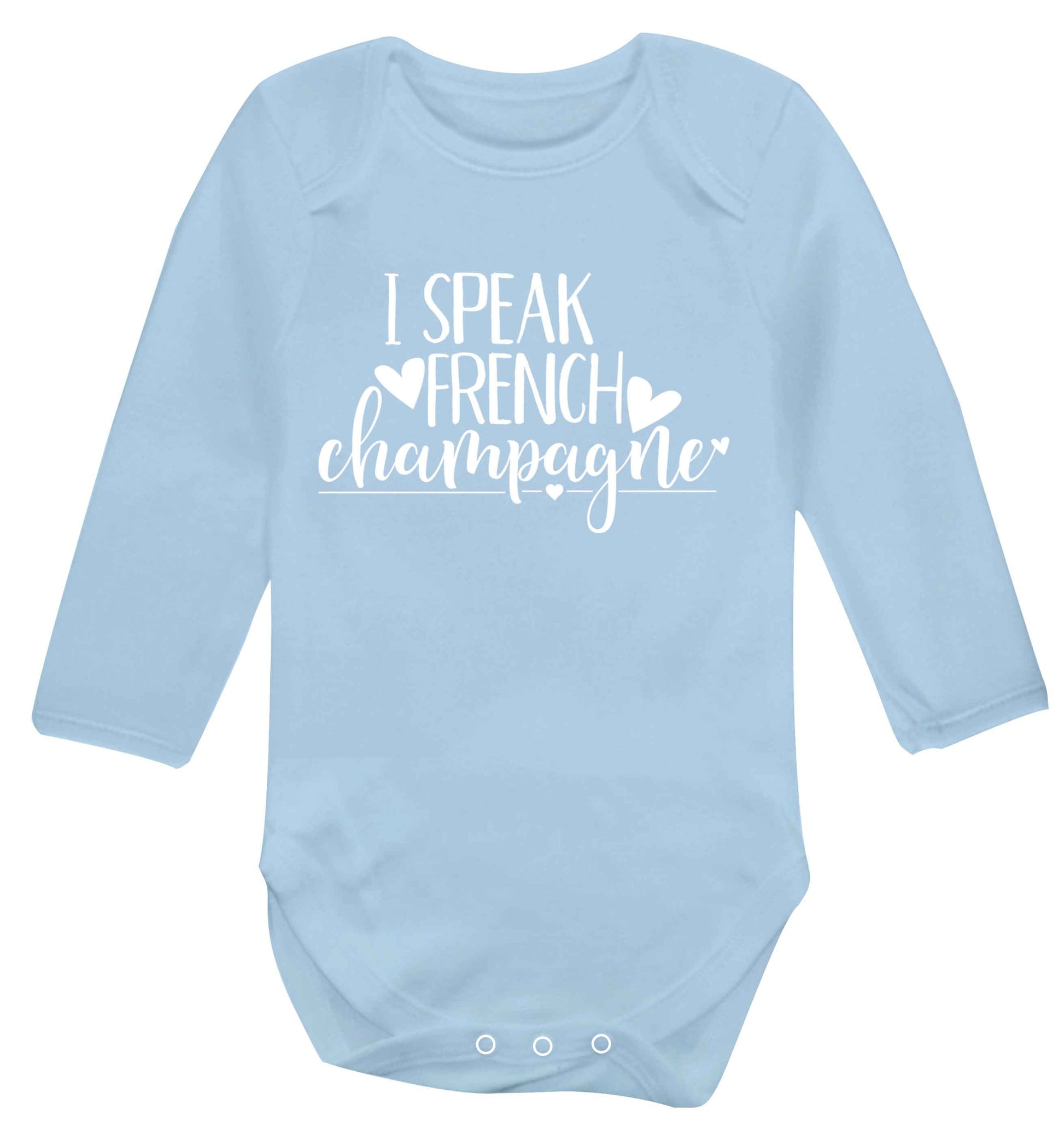 I speak french champagne Baby Vest long sleeved pale blue 6-12 months