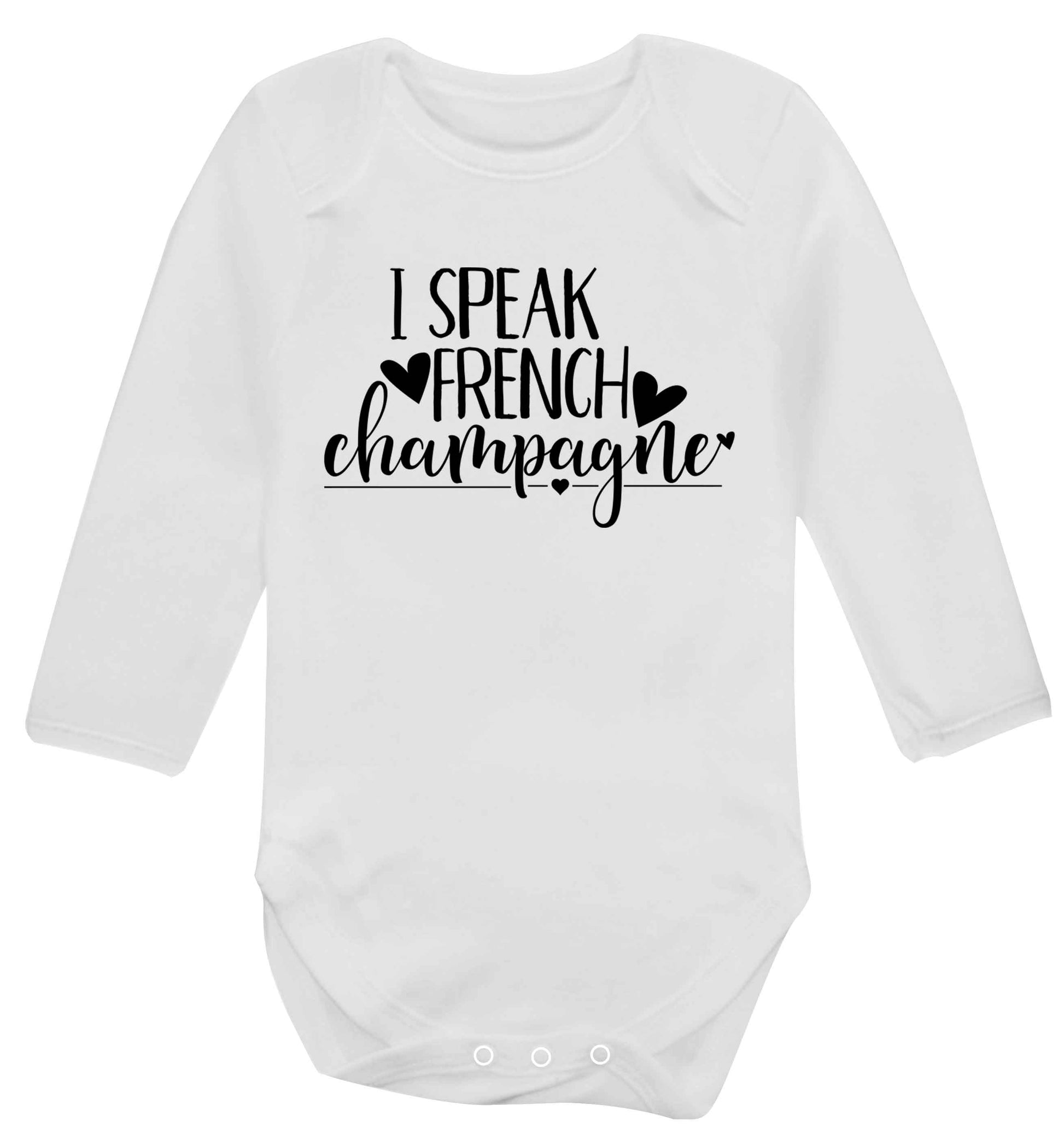 I speak french champagne Baby Vest long sleeved white 6-12 months