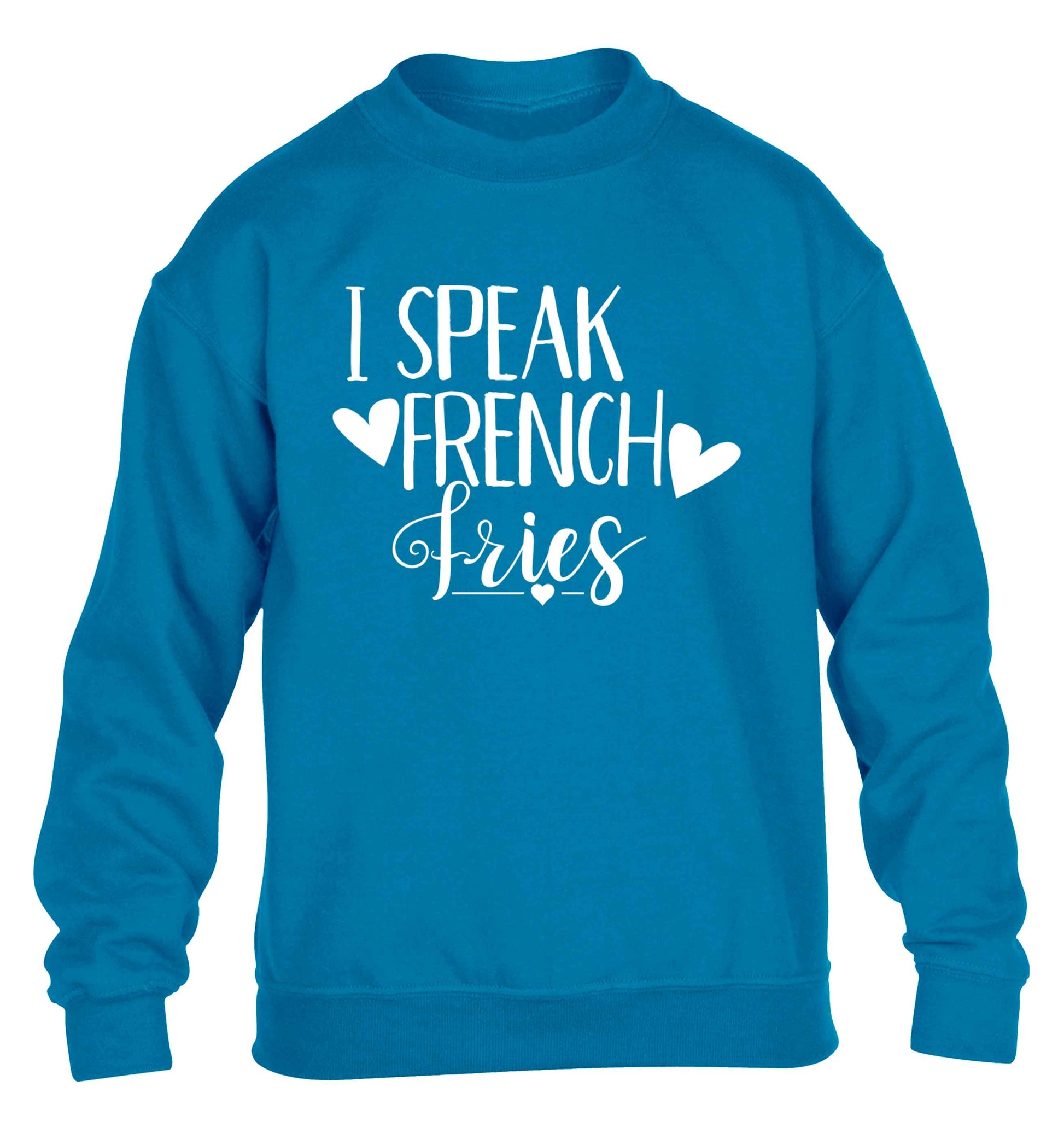 I speak French fries children's blue sweater 12-13 Years