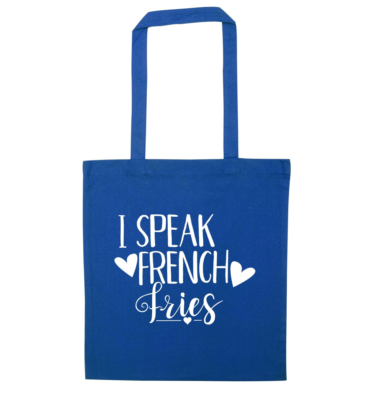 I speak French fries blue tote bag