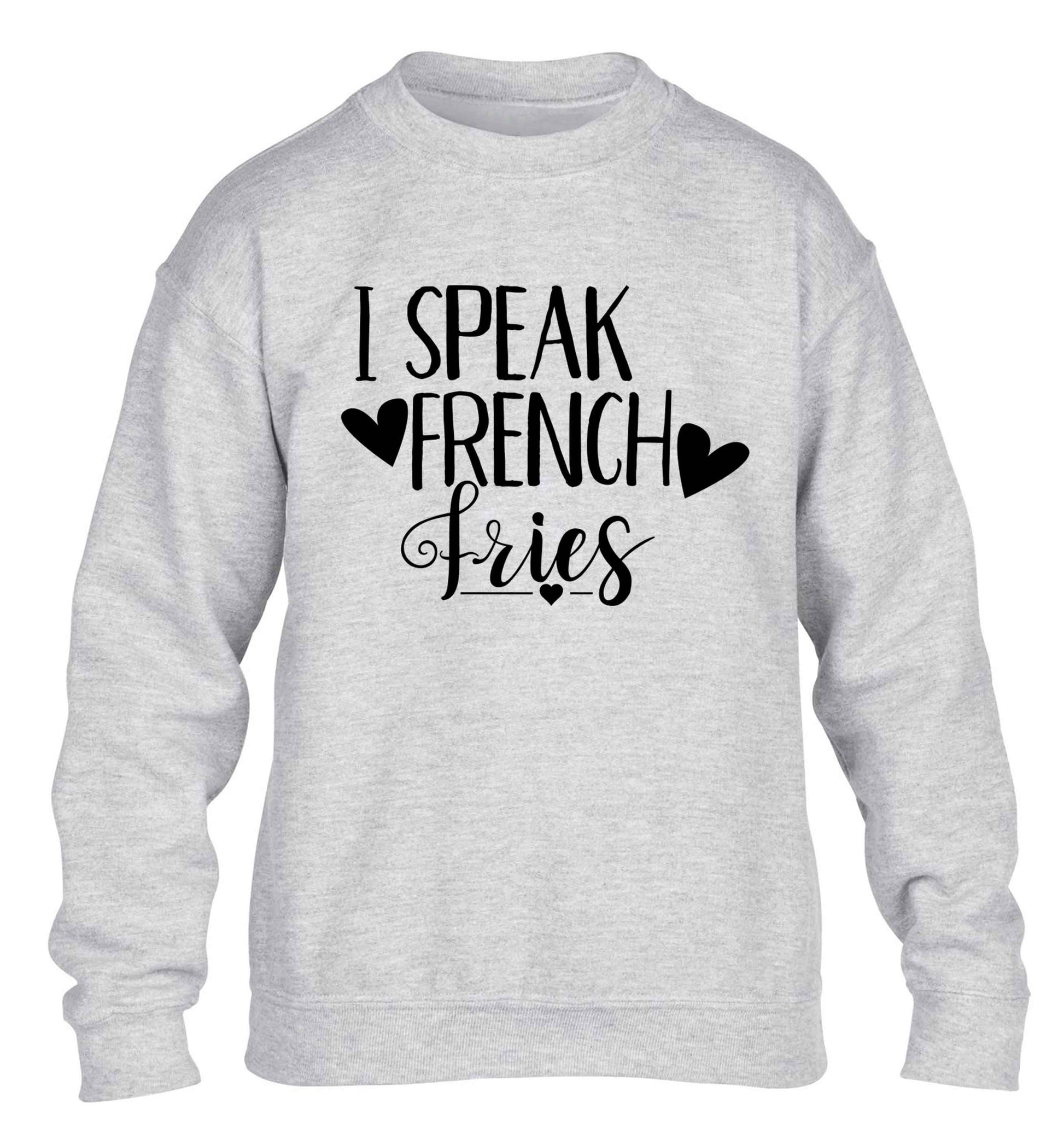 I speak French fries children's grey sweater 12-13 Years